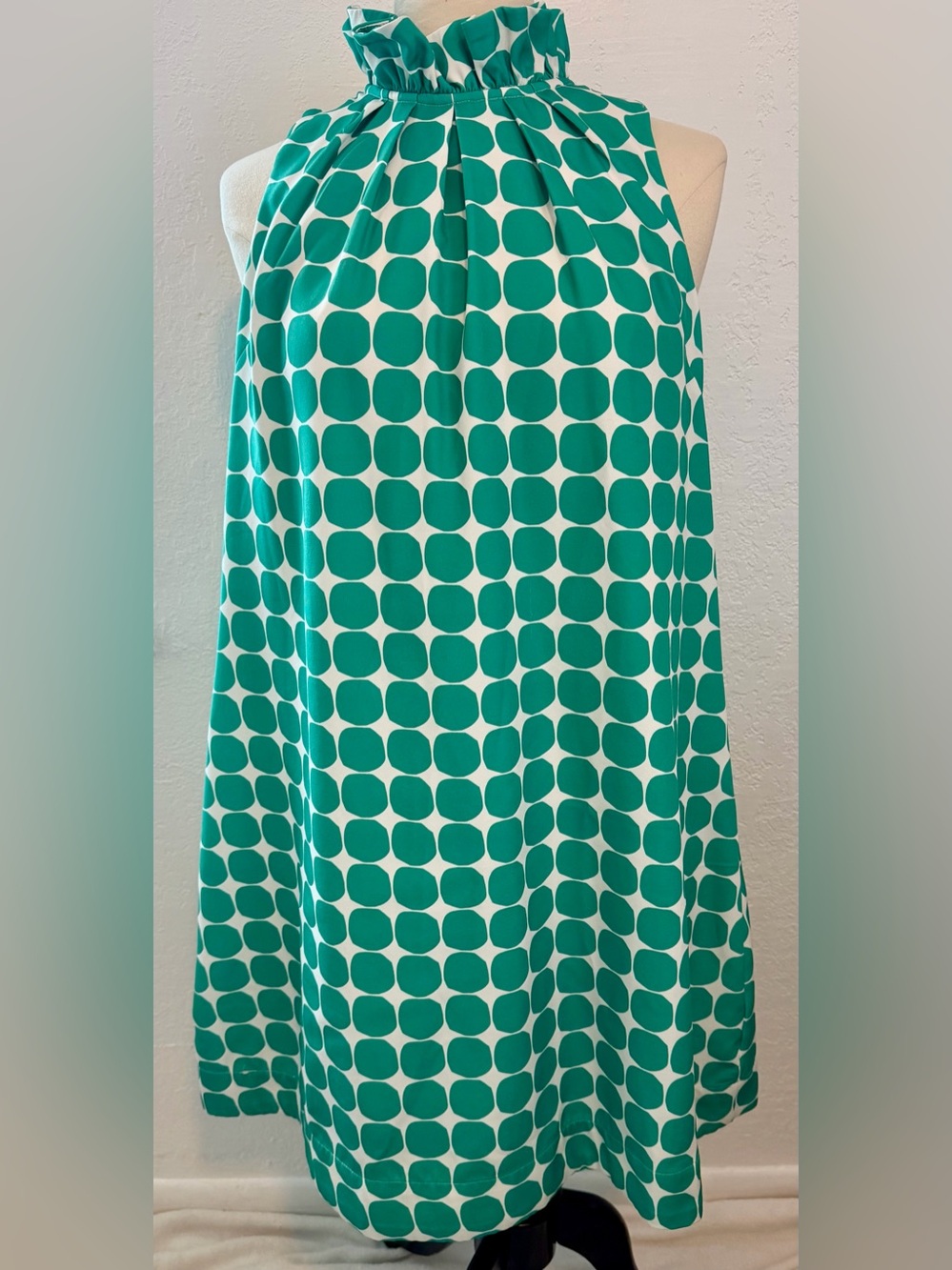 Umgee Teal and White Polka Dot High-Neck Midi Dress